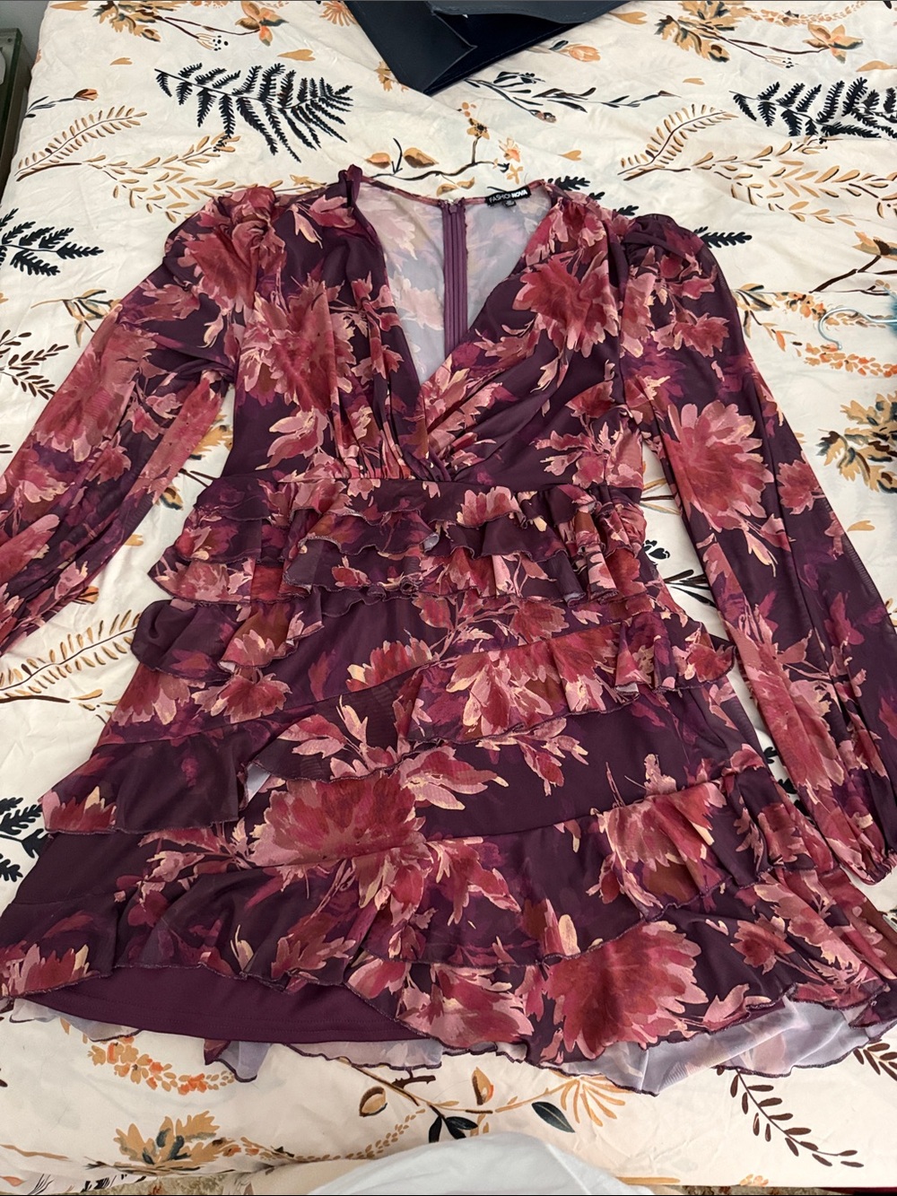 Fashion Nova Plum Floral Ruffle Mini Dress